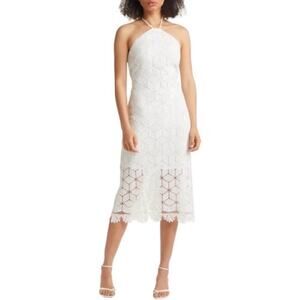 BTFL-Life White Lace Halter Midi Dress Small Bridal Shower Wedding Guest